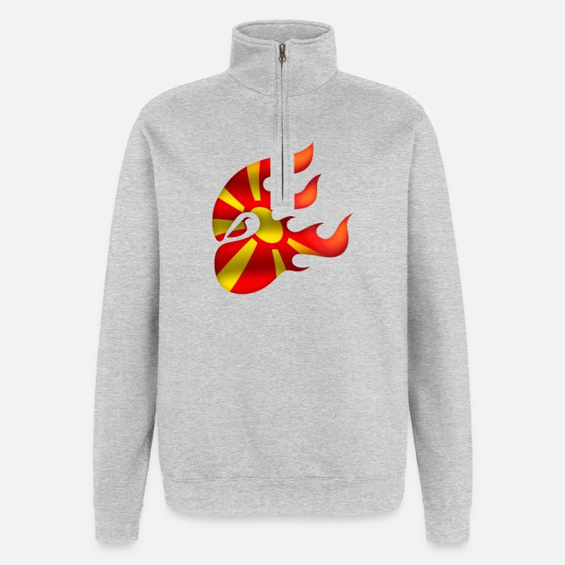 Drapeau de la Macédoine - Macédoine - Ninja - Sweat à zip 1/4 - gris chiné