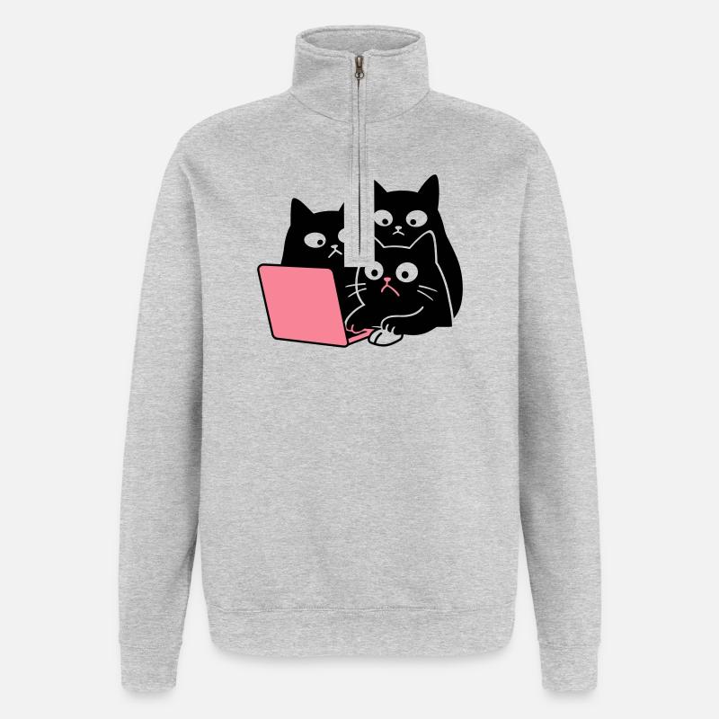 Chat mignon - Sweat à zip 1/4 - gris chiné