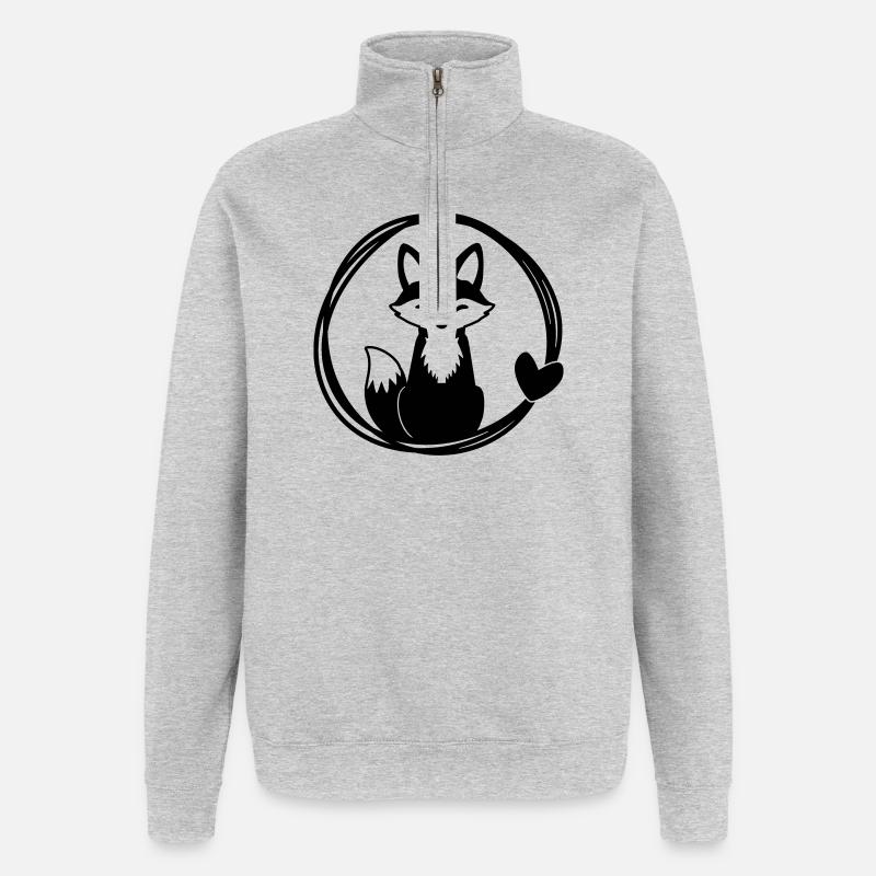 Süßer Fuchs im Herz-Kranz - Quarter-Zip-Sweatshirt - Grau meliert