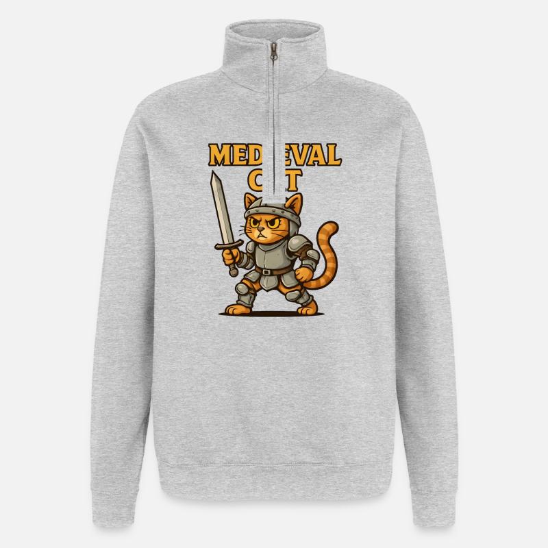 Mittelalter Katze - Quarter-Zip-Sweatshirt - Grau meliert