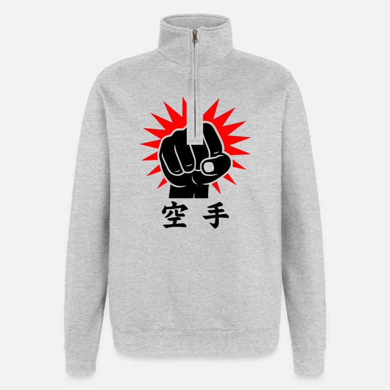 Karaté Faust / Poing - Sweat à zip 1/4 - gris chiné