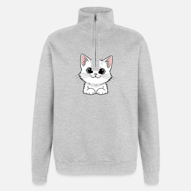 Mignon design de chaton blanc - Sweat à zip 1/4 - gris chiné