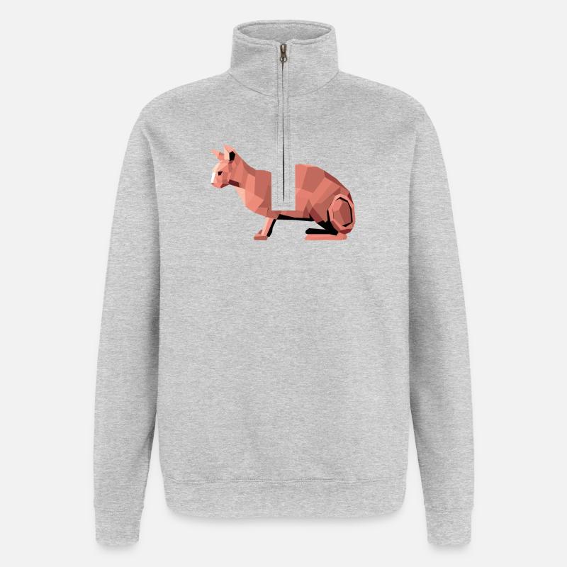 Sphynx Low Poly Cat – Geometrisches Design - Quarter-Zip-Sweatshirt - Grau meliert