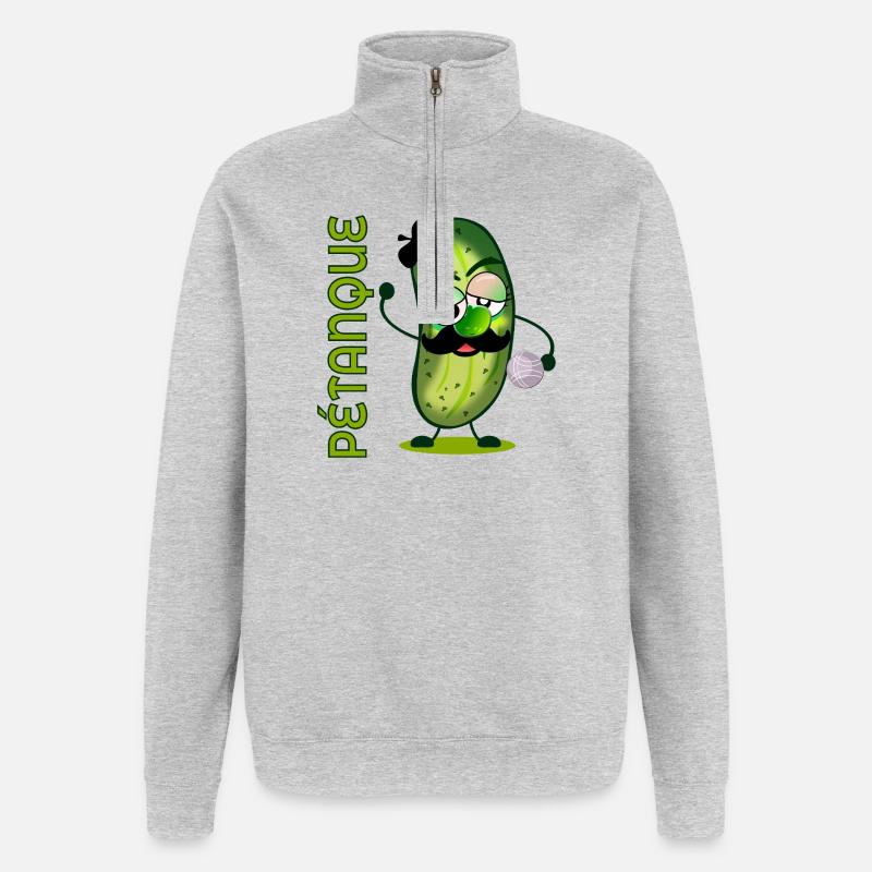 Pétanque Boule Moustache Gurken - Quarter-Zip-Sweatshirt - Grau meliert