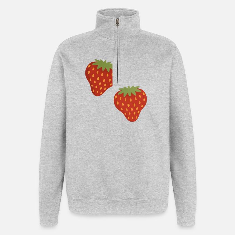 Lebendiges Erdbeermuster für Freizeitkleidung - Quarter-Zip-Sweatshirt - Grau meliert