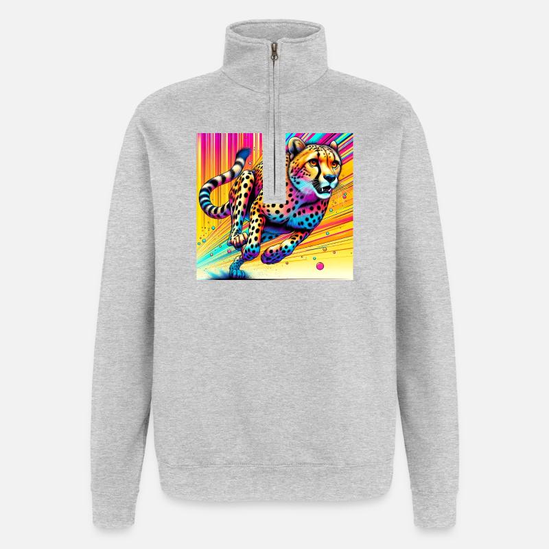 guépard - Sweat à zip 1/4 - gris chiné