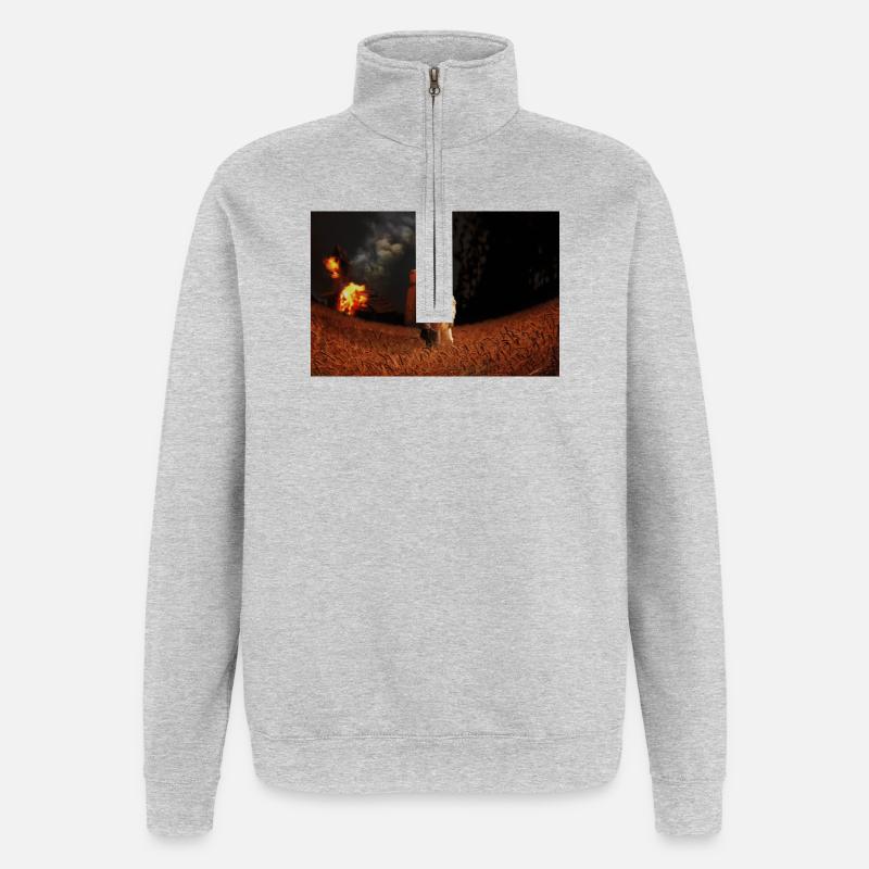 Astronaut auf der zerstörten Erde - Quarter-Zip-Sweatshirt - Grau meliert