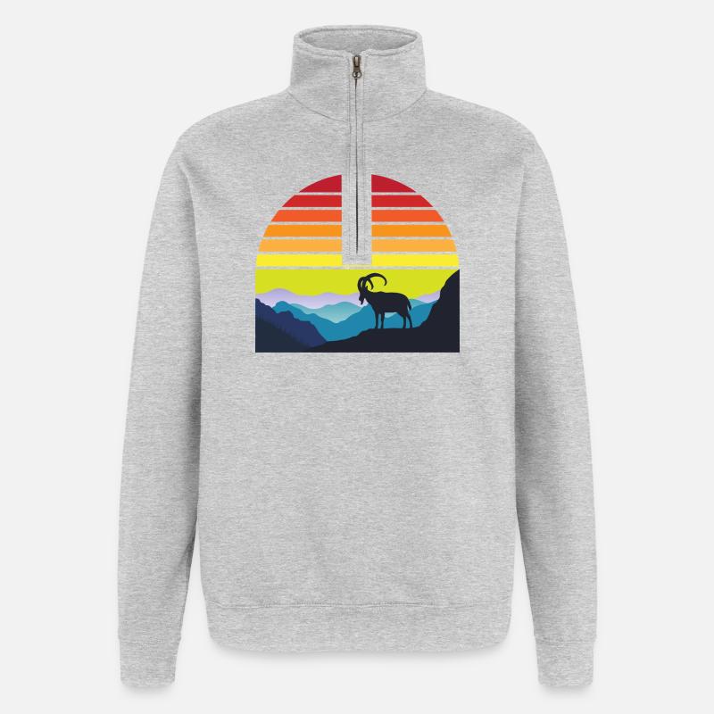Silhouette Chèvre au Soleil Couchant - Sweat à zip 1/4 - gris chiné
