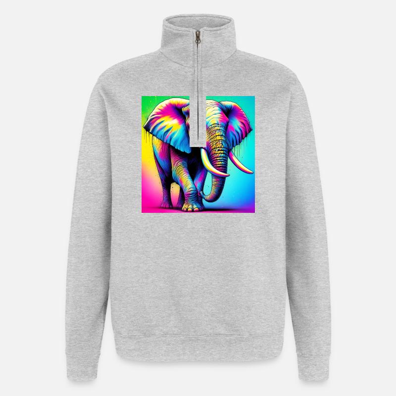 éléphant - Sweat à zip 1/4 - gris chiné