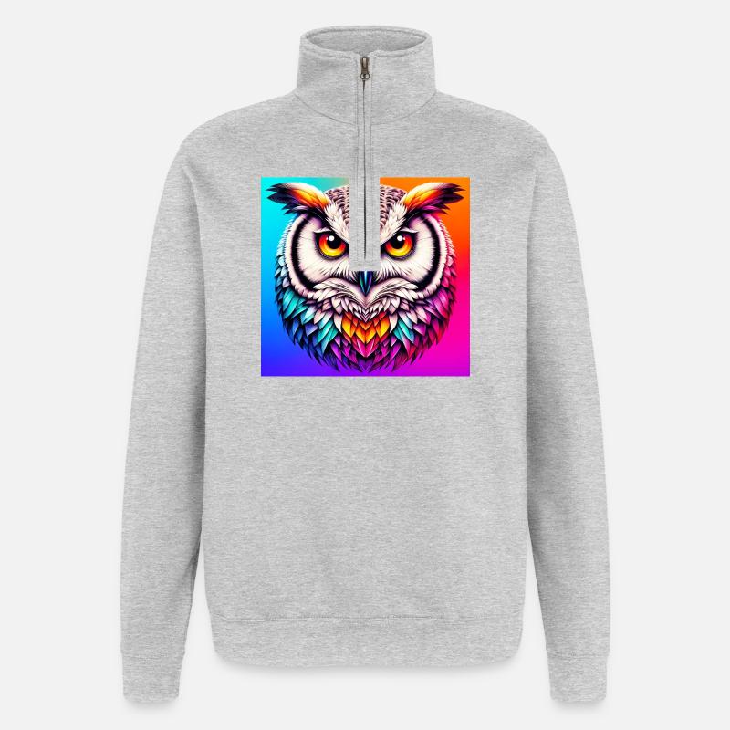 Eule - Quarter-Zip-Sweatshirt - Grau meliert