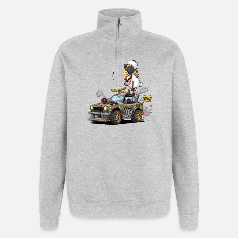 Whimsical Sheep Roaring  - Quarter-Zip Sweatshirt - heather grey