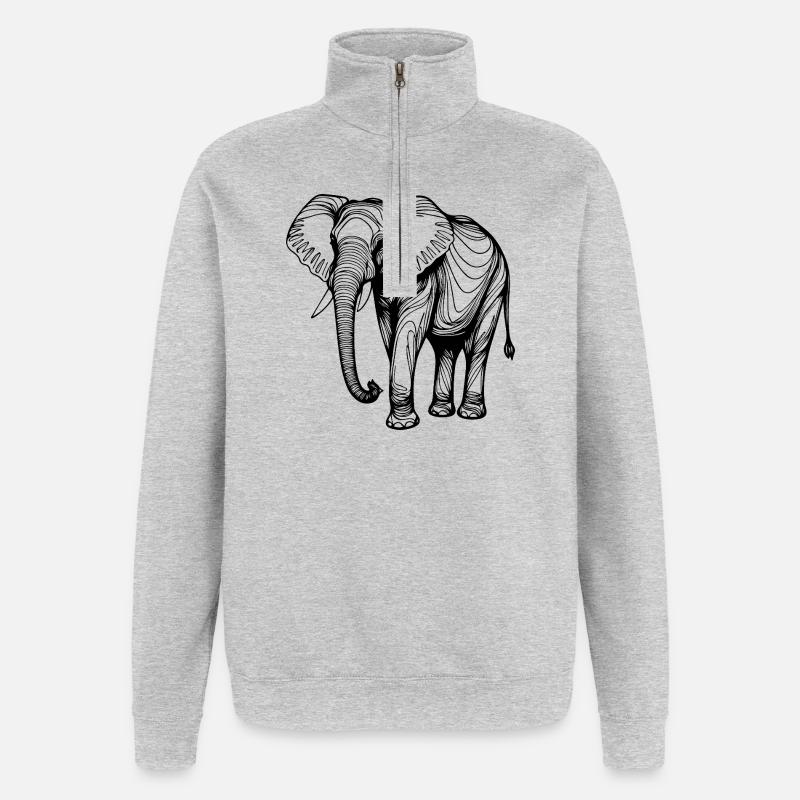 Eleganter Elefant – Line Art Design - Quarter-Zip-Sweatshirt - Grau meliert
