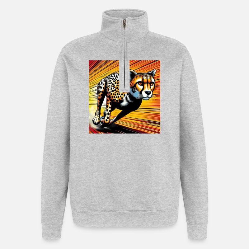 guépard - Sweat à zip 1/4 - gris chiné