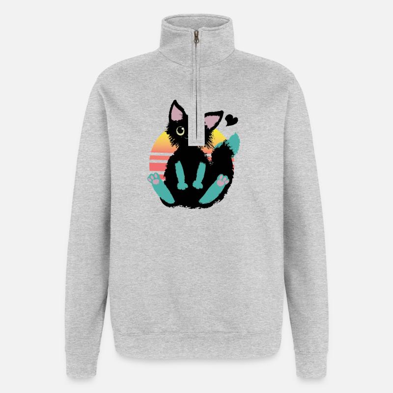 Chat Doodle - Sweat à zip 1/4 - gris chiné