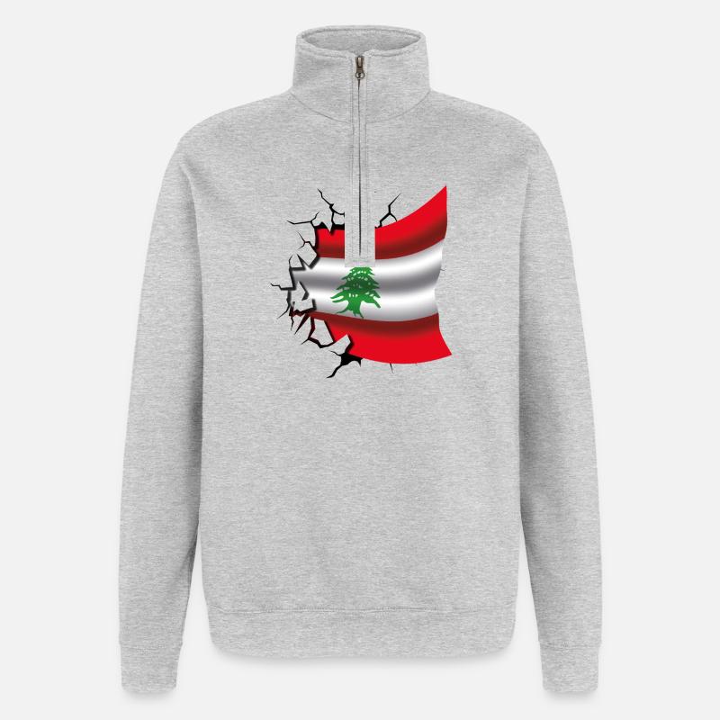 Flagge des Libanon - Flagge Broken Design - Quarter-Zip-Sweatshirt - Grau meliert