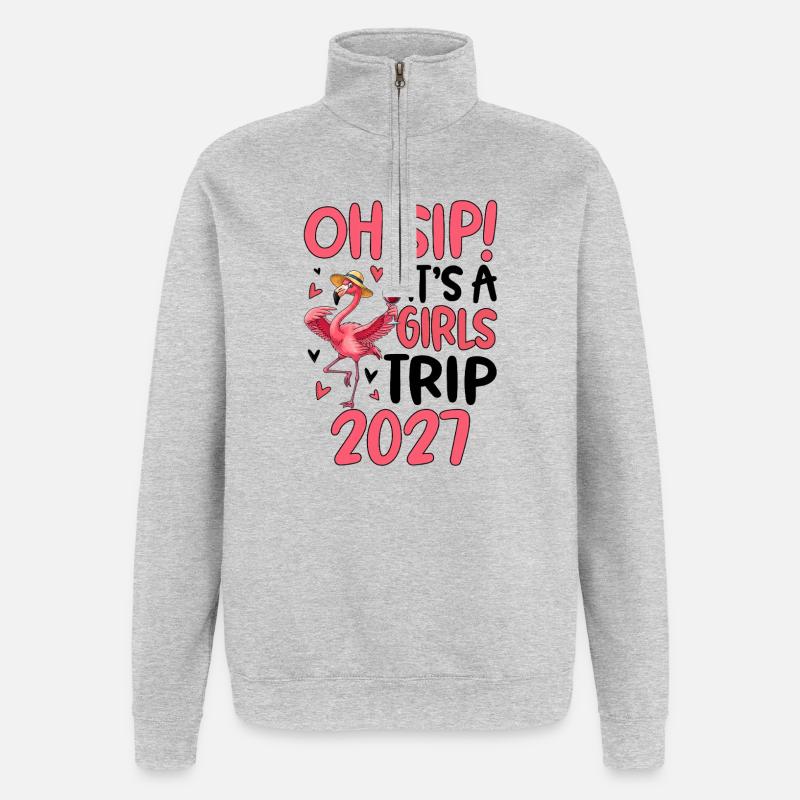 Flamingo mit Weinglas Slogan 2027 - Quarter-Zip-Sweatshirt - Grau meliert