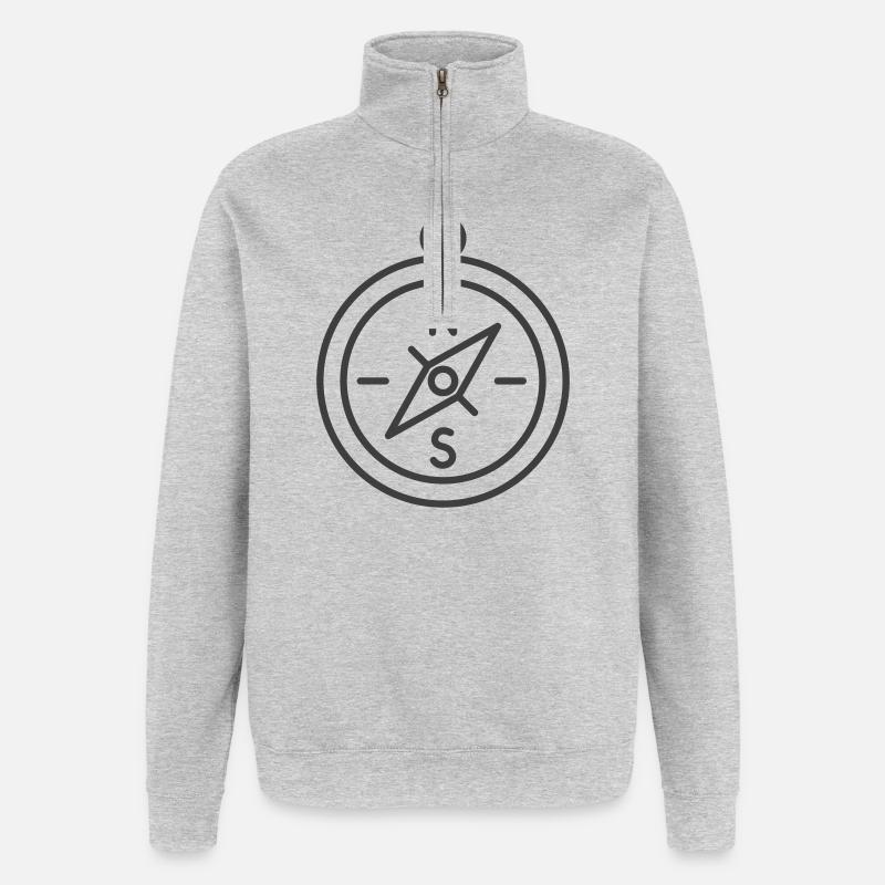 Minimalistisches Kompass-Navigationsdesign - Quarter-Zip-Sweatshirt - Grau meliert
