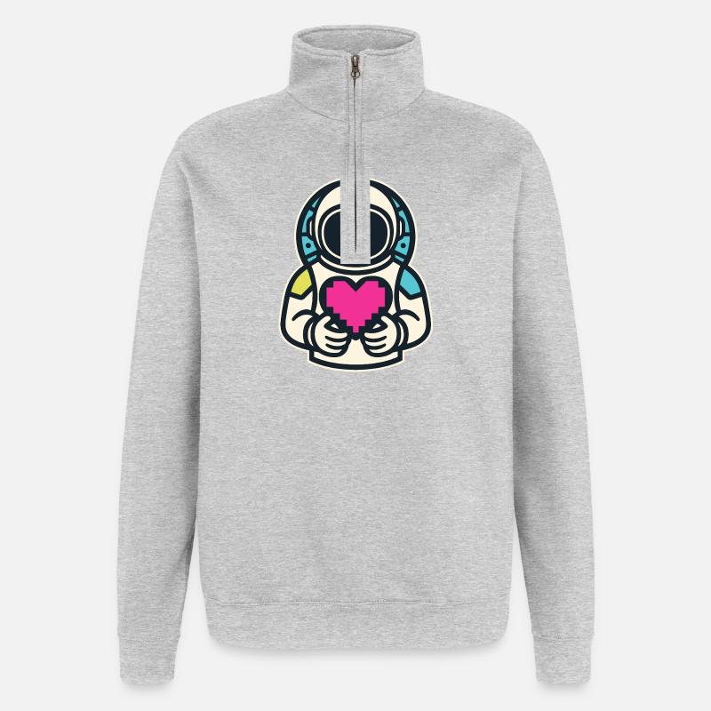 Astronaut mit Pixelherz - Quarter-Zip-Sweatshirt - Grau meliert