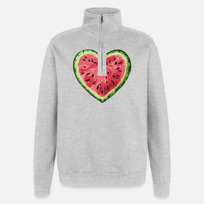 Aquarelle de pastèque pour les gourmands - Sweat à zip 1/4 - gris chiné