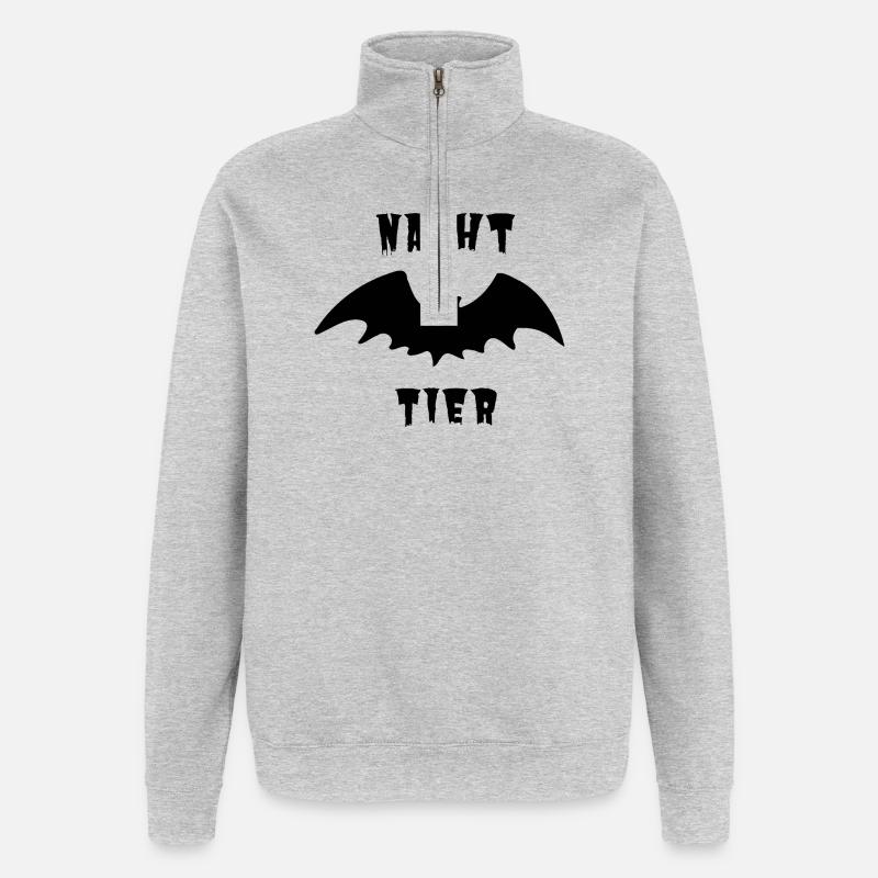 Nachttier_schwarz_1 - Sweat à zip 1/4 - gris chiné