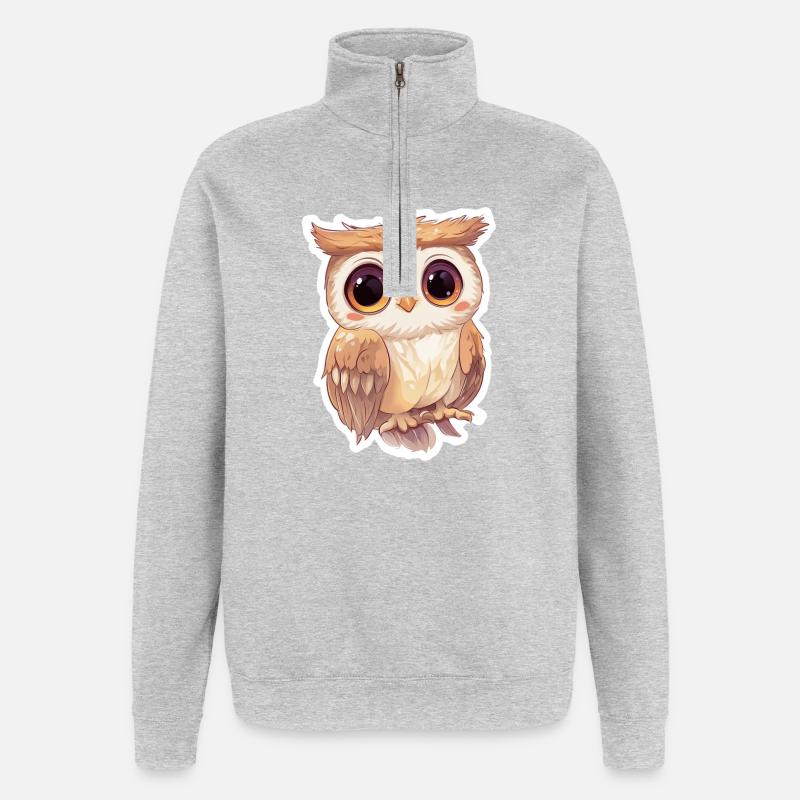 Eule - Quarter-Zip-Sweatshirt - Grau meliert