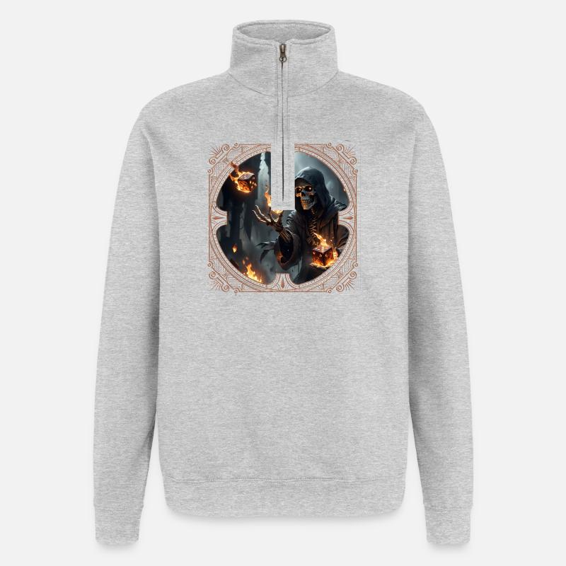 Skeleton Dice Magic and Fire - Quarter-Zip Sweatshirt - heather grey