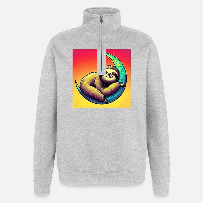 Faultier schläft auf dem Mond - Quarter-Zip-Sweatshirt - Grau meliert