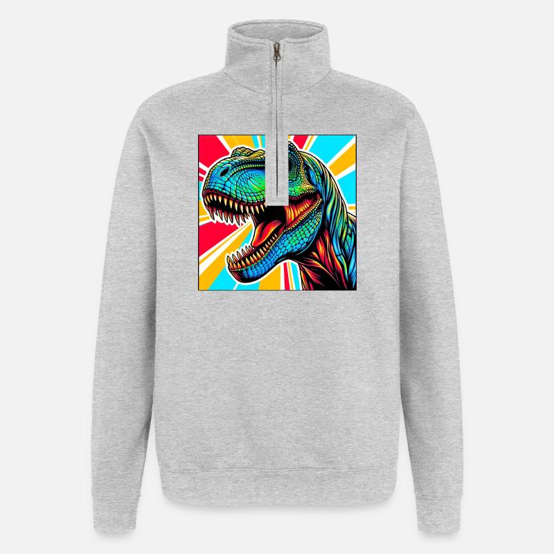 Dinosaurier - Quarter-Zip-Sweatshirt - Grau meliert