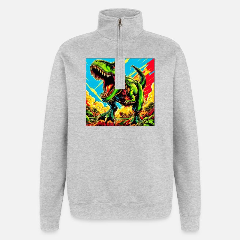 Dinosaurier - Quarter-Zip-Sweatshirt - Grau meliert