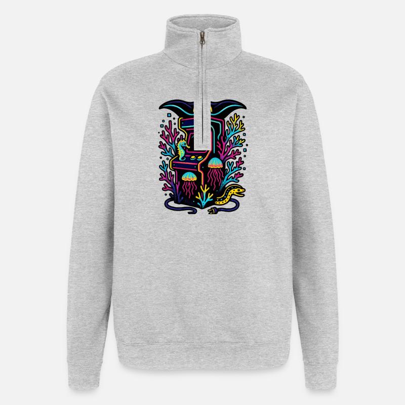 Neon-Arcade im Riff - Quarter-Zip-Sweatshirt - Grau meliert