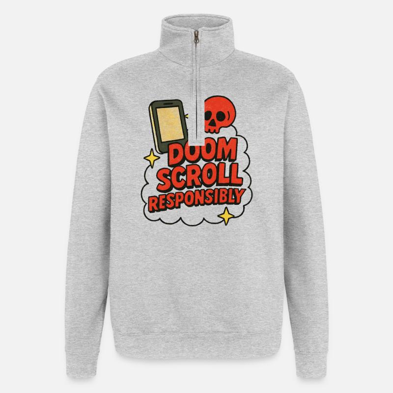 Doomscroll Conception anti-addiction responsable - Sweat à zip 1/4 - gris chiné