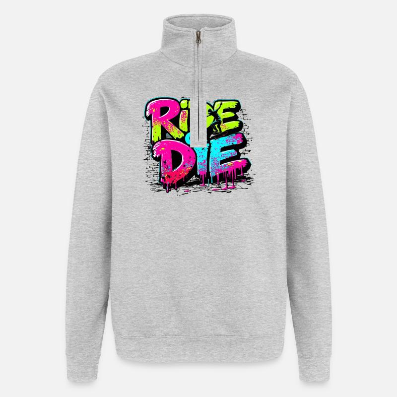 Vibrantes Skateboard-Motiv mit Farbexplosion - Quarter-Zip-Sweatshirt - Grau meliert