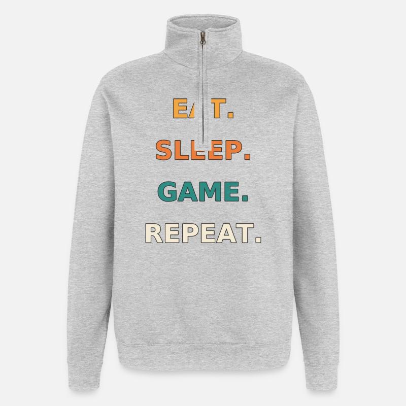 Essen. Schlafen. Spiel. Wiederholen. - Quarter-Zip-Sweatshirt - Grau meliert