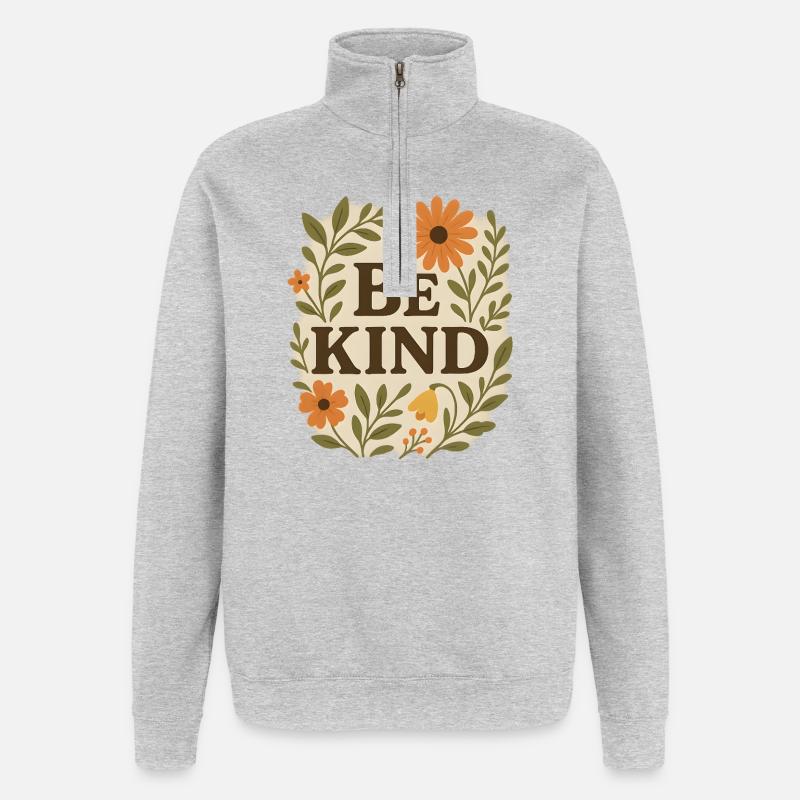 Freundliche Blumenbotschaft Sei freundlich - Quarter-Zip-Sweatshirt - Grau meliert