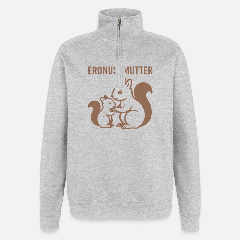 Erdnussmutter mit Eichhörnchenmotiv - Quarter-Zip-Sweatshirt - Grau meliert