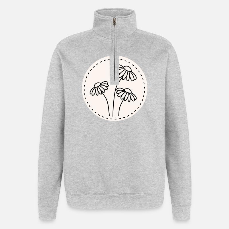 Gänseblümchen Line Art – Blumen Motiv Kreis - Quarter-Zip-Sweatshirt - Grau meliert
