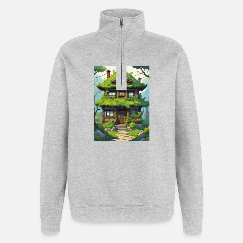 Japanese House Stylized Artwork - Quarter-Zip Sweatshirt - heather grey
