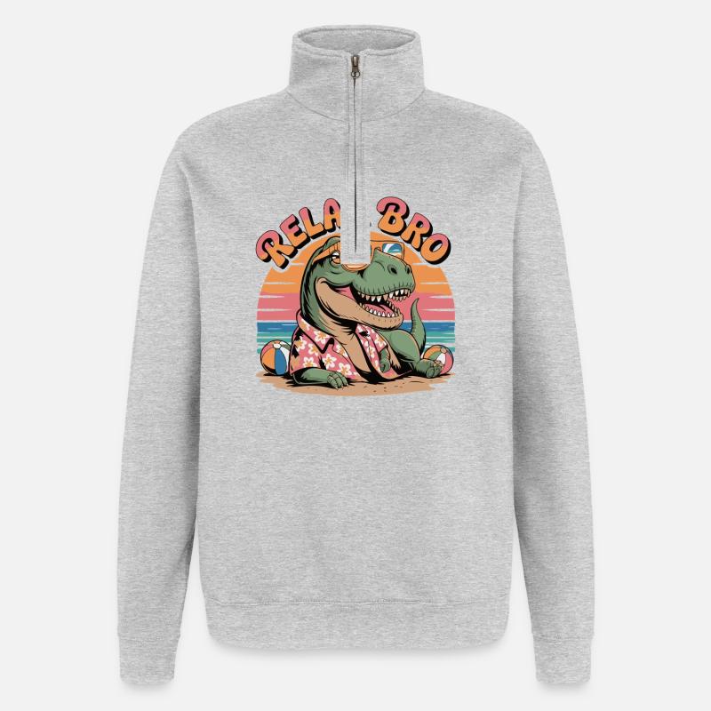 Relax Bro Dinosaur Beach Pattern - Quarter-Zip Sweatshirt - heather grey