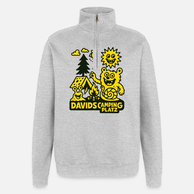 Le camping de David - Sweat à zip 1/4 - gris chiné
