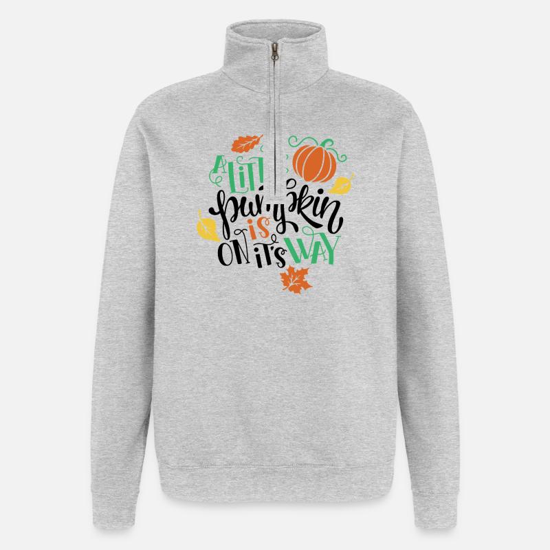 Herbstdekoration mit Kürbis und Blättern - Quarter-Zip-Sweatshirt - Grau meliert