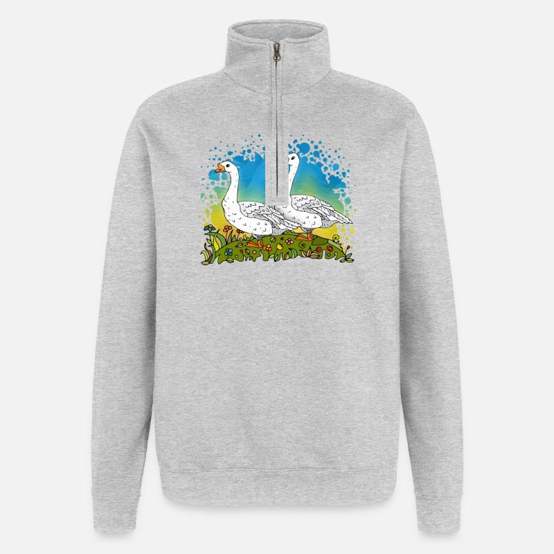 Zwei Gänse auf Green Gables - Quarter-Zip-Sweatshirt - Grau meliert