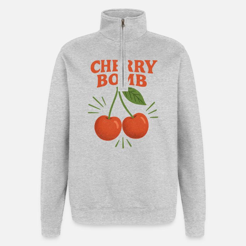 Conception graphique Cherry Bomb - Sweat à zip 1/4 - gris chiné