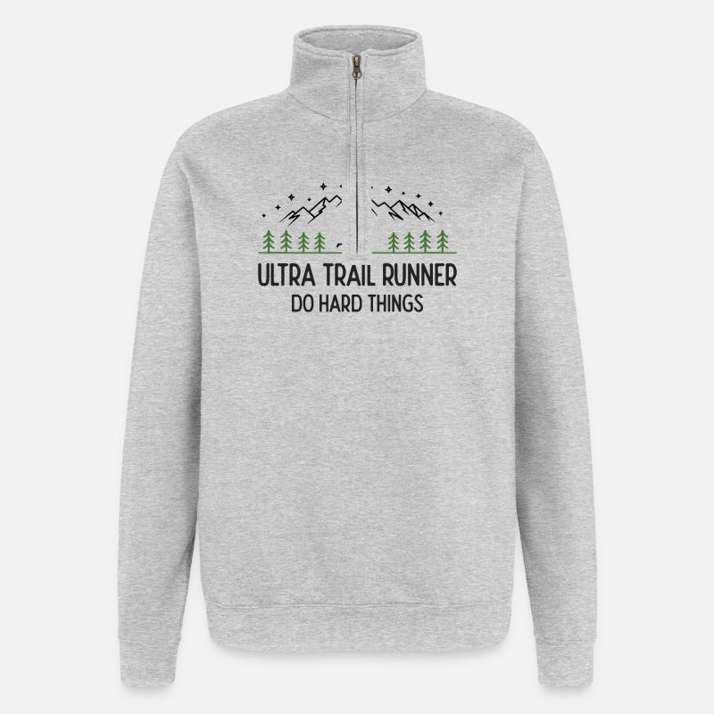 Ultra Trail Runner – Mach schwierige Dinge - Quarter-Zip-Sweatshirt - Grau meliert