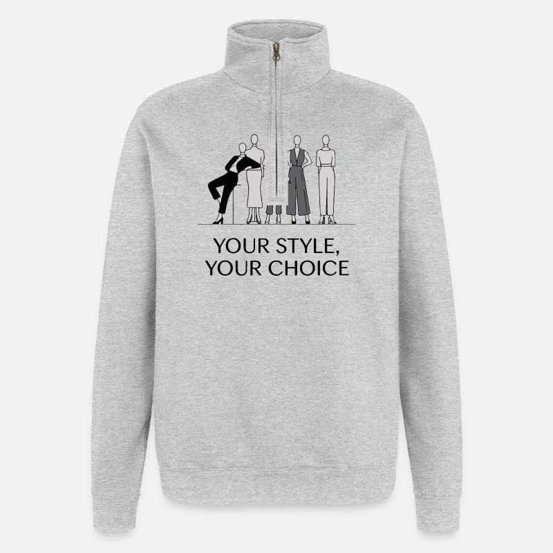 Elegantes monochromes Modeillustrationsset - Quarter-Zip-Sweatshirt - Grau meliert