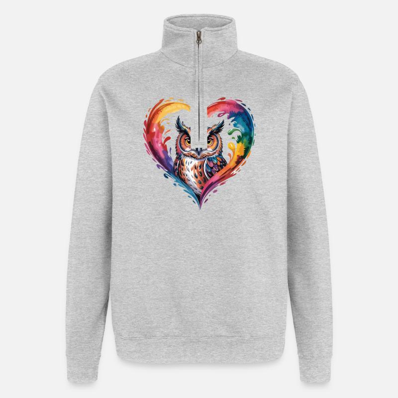 Farbige Eule Herz Design - Quarter-Zip-Sweatshirt - Grau meliert