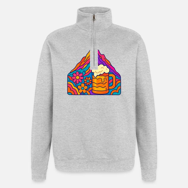 Lebendige Berglandschaft mit Bierglas - Quarter-Zip-Sweatshirt - Grau meliert