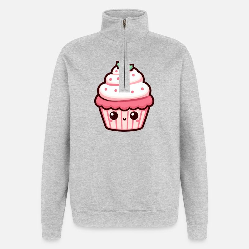 Illustration de cupcake de Noël mignon - Sweat à zip 1/4 - gris chiné