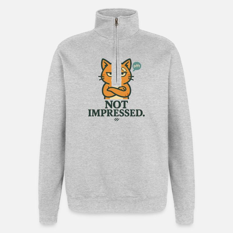 Not Impressed – Grumpy-Katze - Quarter-Zip-Sweatshirt - Grau meliert