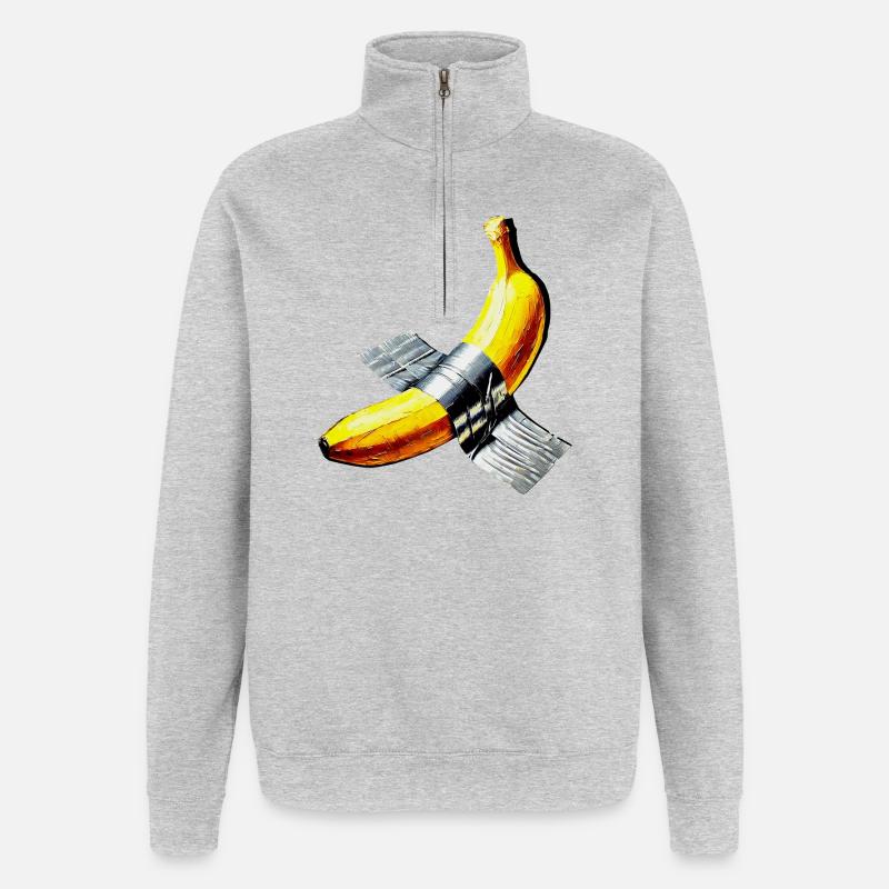 Pop Art Banane mit Tape-Effekt - Quarter-Zip-Sweatshirt - Grau meliert