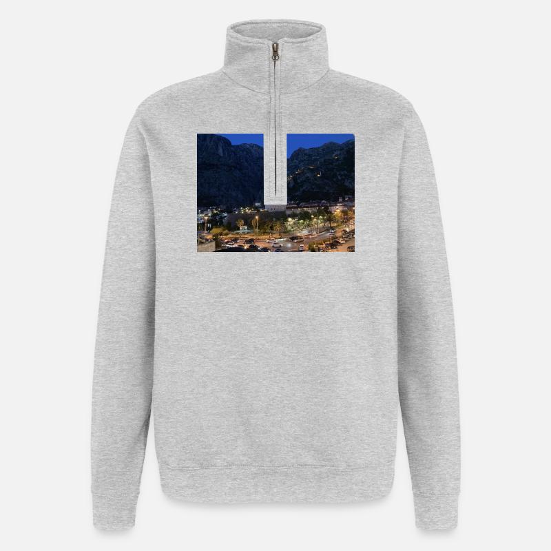 Abendstimmung in Bergdorf - Quarter-Zip-Sweatshirt - Grau meliert